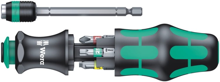 Rękojeść z uchwytem do bitów (grotów) 1/4" z magnesem + 6 bitów Wera Kraftform Kompakt 20 Tool Finder 1 - 2