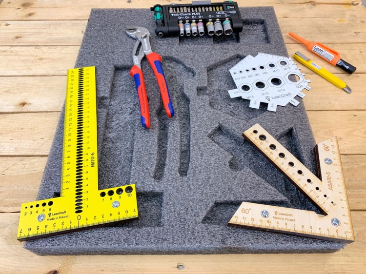 Pianka do wózków i szuflad narzędziowych 580x480 mm grafitowa LeanFoam - przykładowe ułożenie narzędzi