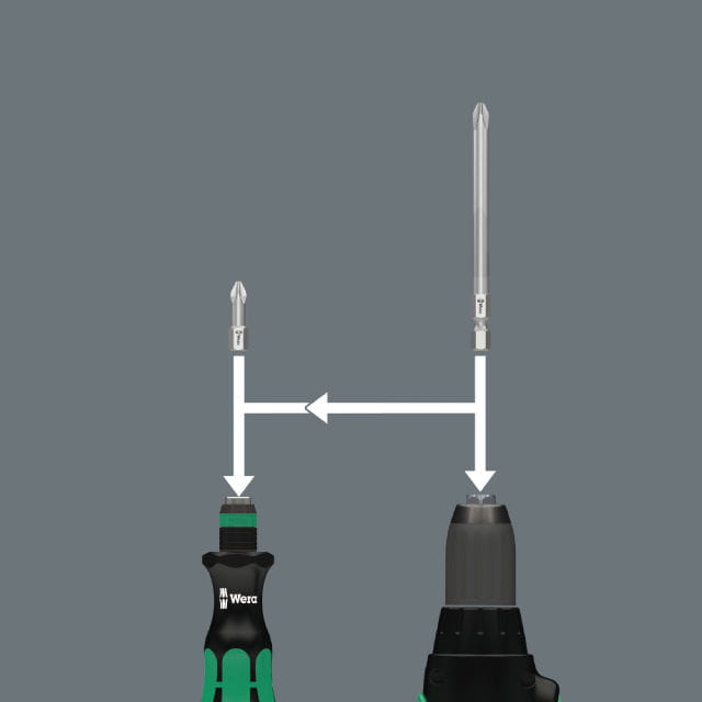 Rękojeść z uchwytem do bitów (grotów) 1/4" z magnesem + 6 bitów Wera Kraftform Kompakt 20 Tool Finder 1 - 12