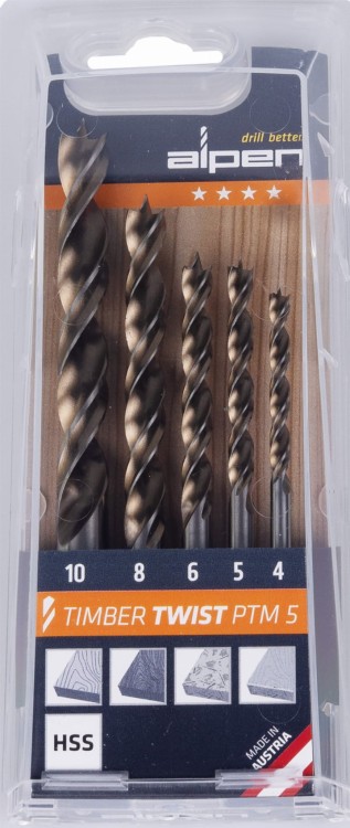 Zestaw wierteł HSS do drewna TIMBER TWIST PTM 5 Alpen