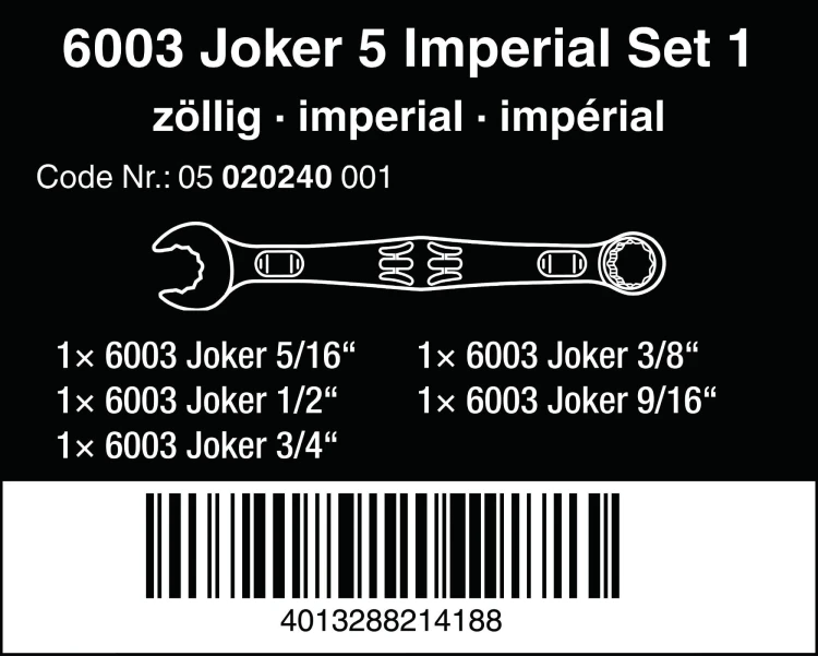 Zestaw kluczy płasko-oczkowych 6003 Joker 5 Imperial Set 1, calowych, 5 część Wera - 4