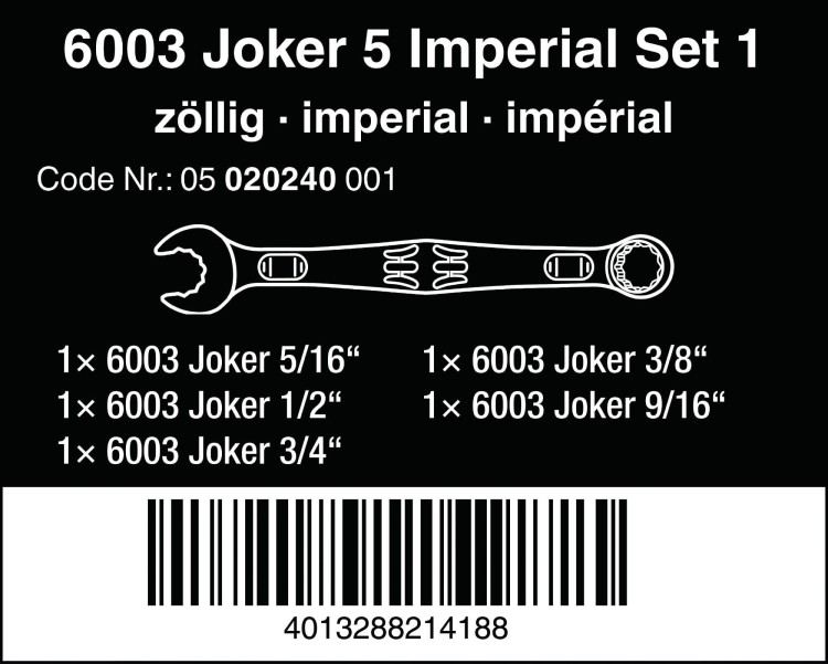 Zestaw kluczy płasko-oczkowych 6003 Joker 8 Imperial Set 1, calowych, 8 część Wera - 5