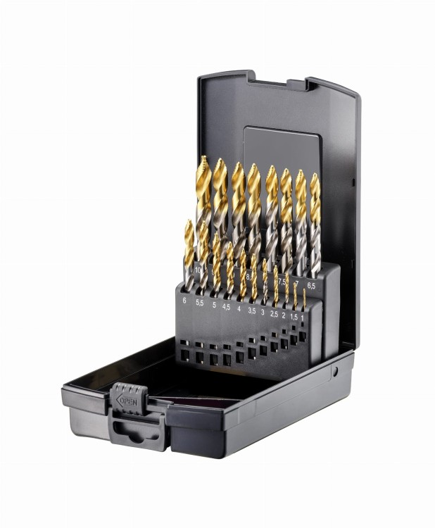 Zestaw wierteł krętych do metalu HSS końcówka stopniowa TIN -G DIN 338 DKM