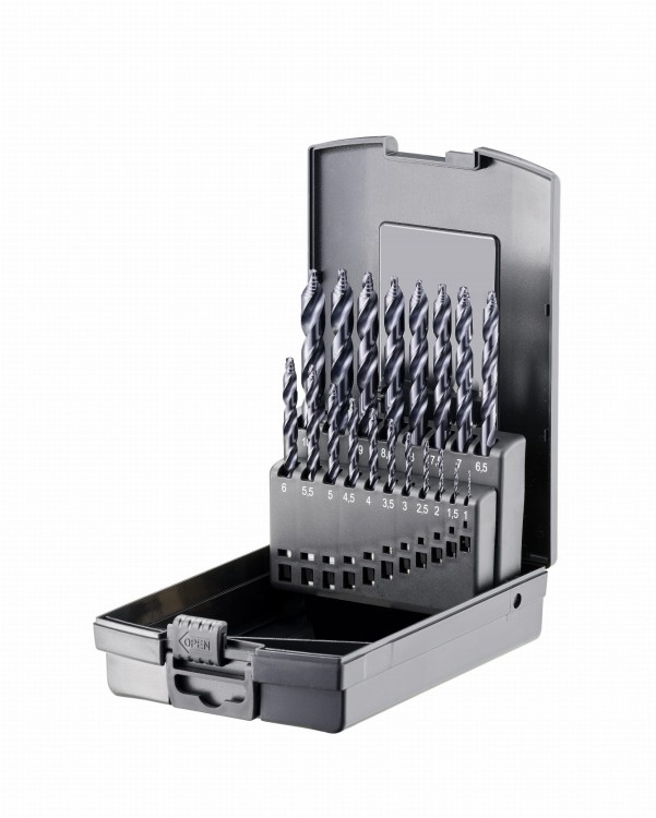 Zestaw wierteł krętych do metalu końcówka stopniowa, powłoka TiAlN HSSE CO5 DKM DIN 338 DKM