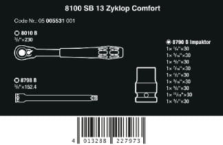 Zestaw calowy kluczy nasadowych z grzechotką 3/8" Zyklop Comfort 8100 SB 13 Wera