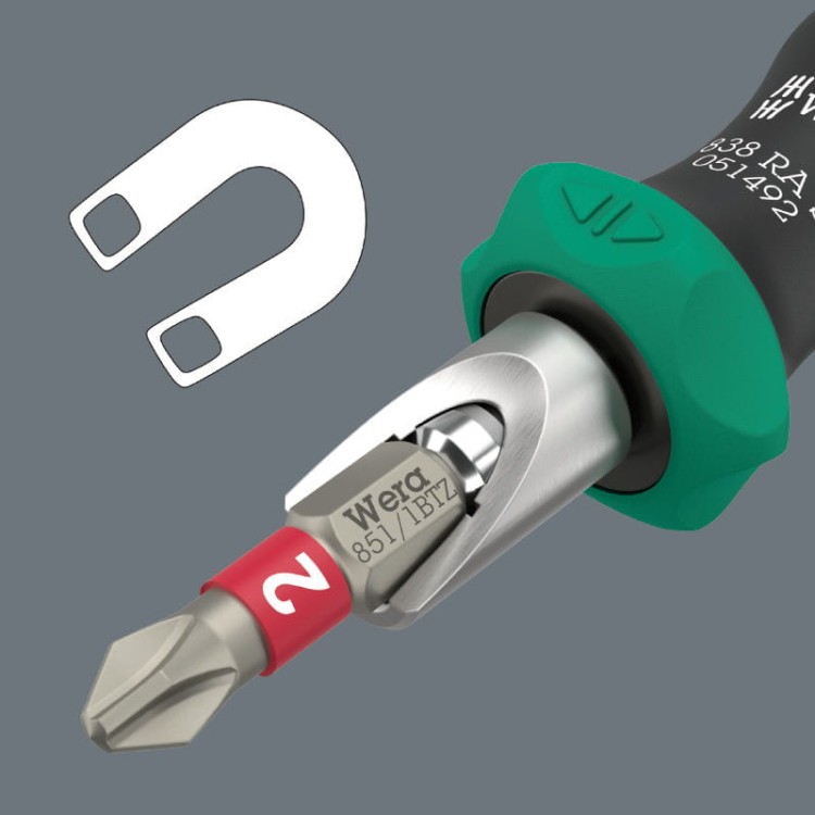 Rękojeść Kraftform Kompakt z funkcją grzechotki 1/4"w 838 RA Wera -  Magnetyczny uchwyt na bity