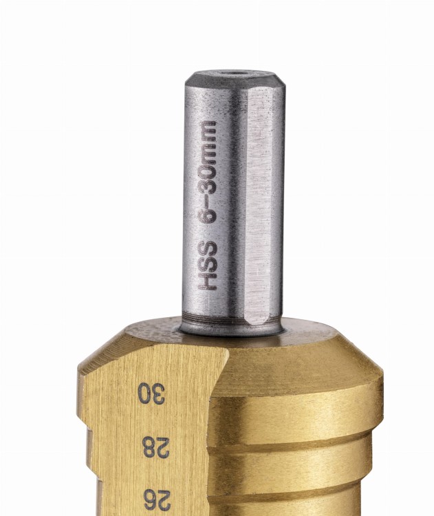 Zestaw wierteł stopniowych HSS-G Z powłoką TIN DKM  3201-0004 - uchwyt wiertła