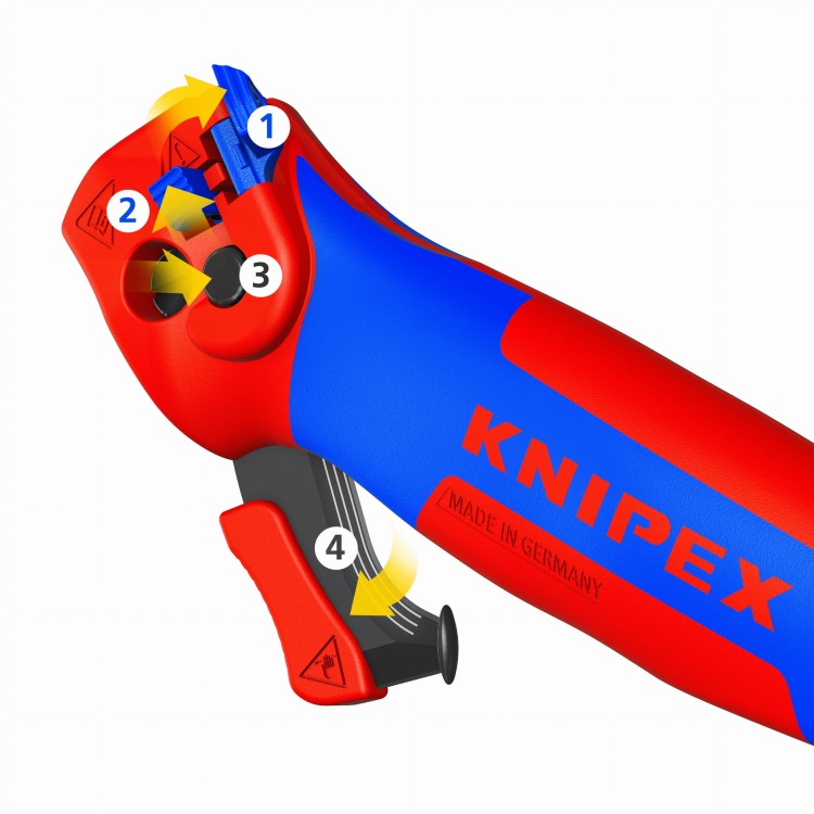 Nóż do usuwania izolacji ze stopką prowadzącą i funkcją grzechotki Knipex 16 50 145 SB  - 4