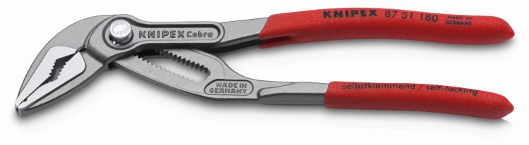 Szczypce nastawne z wydłużoną szczęką "Cobra ES" do rur, rękojeści PCW Knipex 87 51 180