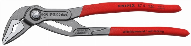 Szczypce nastawne z wydłużoną szczęką "Cobra ES" do rur, rękojeści PCW Knipex 87 51 250