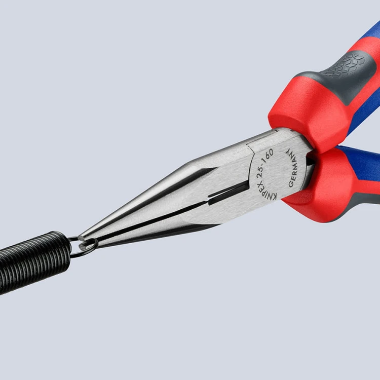 Szczypce półokrągłe (telefoniczne) proste, rękojeści dwukomponentowe Knipex 25 02 / 25 05  - podczas pracy