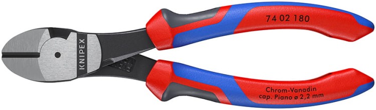 Szczypce tnące boczne (obcinaczki) wzmocnione, rękojeści dwukomponentowe Knipex 74 02 / 74 05 - 2