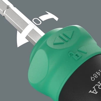 Rękojeść Kraftform Kompakt 28 RA 1 z uchwytem do bitów 1/4" Wera - Intuicyjne przełączanie i wyłączanie funkcji grzechotki