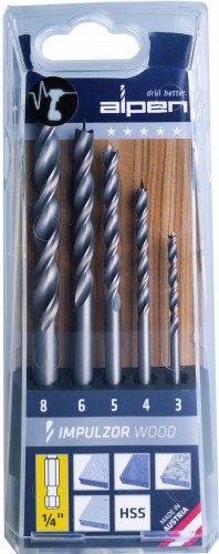 Wiertła do drewna 3,0-8,0 mm w zestawie HSS IMPULZOR WOOD Alpen - 1