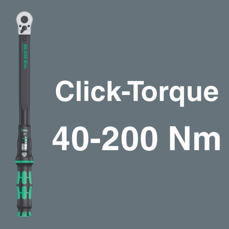 Klucz dynamometryczny Click-Torque C 3 Set 2 do wykonywania połączeń śrubowych w betonie; 40-200 Nm; 11 części Wera - Klucze dynamometryczne z serii Click-Torque