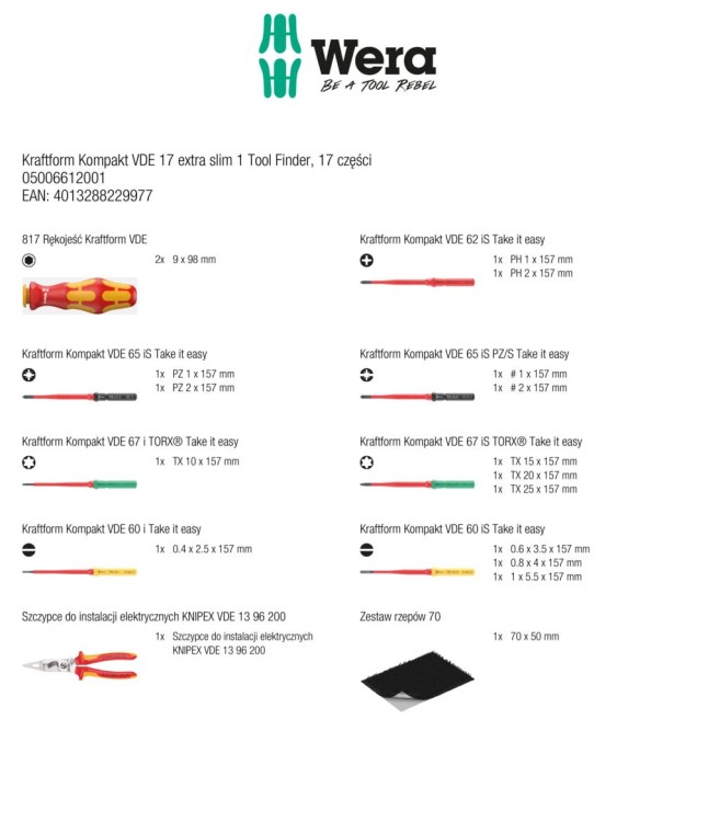 Kraftform Kompakt VDE 17 extra slim 1 Tool Finder; 17 części Wera - 2