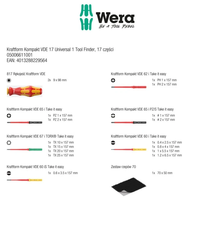 Kraftform Kompakt VDE 17 Universal 1 Tool Finder; 17 części Wera - 2