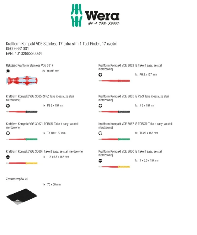 Kraftform Kompakt VDE Stainless 17 extra slim 1 Tool Finder; 17 części Wera - 2