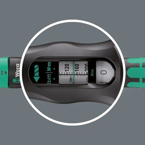 Zestaw narzędzi do wymiany kół samochodowych Click-Torque Lock C 3 Set 1 Wera - Łatwe ustawianie i zabezpieczanie żądanej wartości momentu obrotowego; możliwość odczytu na skali głównej i precyzyjnej