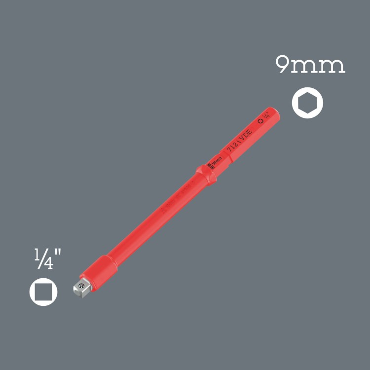 Adapter Kraftform Kompakt A VDE 712 i; izolowany; do kluczy nasadowych 1/4"; 1/4" x 154 mm Wera - Izolowany adapter Kraftform Kompakt 712 i VDE