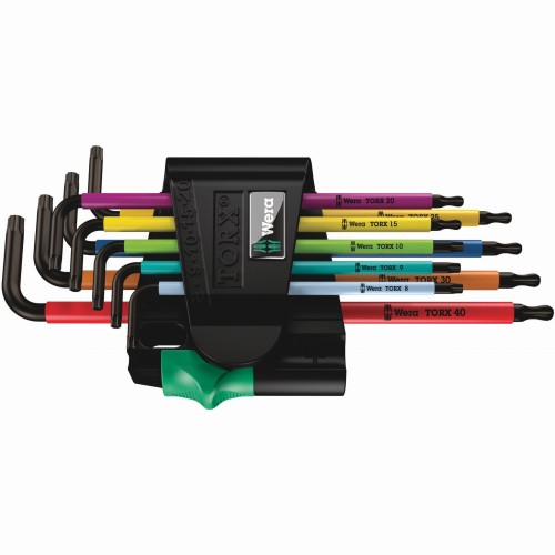 Zestaw kluczy trzpieniowych TORX® BO Multicolour 967/9 TX BO ; BlackLaser z magnetyzerem; 9 części Wera