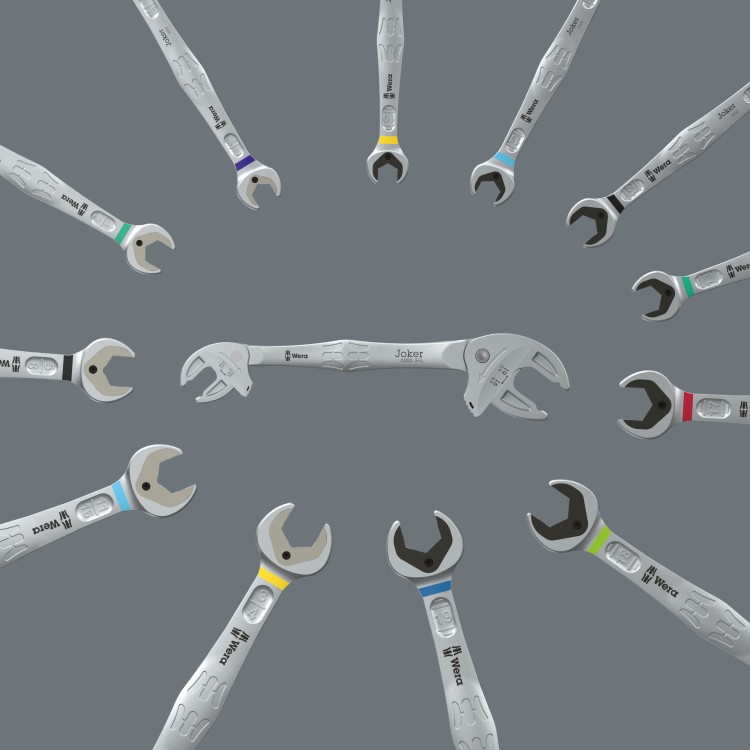 Samonastawny dwustronny klucz płaski Joker 6006 Joker S/L, 10; 11; 12; 13 x 7/16; 1/2" x 16; 17; 18; 19 x 5/8; 11/16; 3/4" x 208.6 mm Wera - Jedno narzędzie do wielu rozmiarów śrub