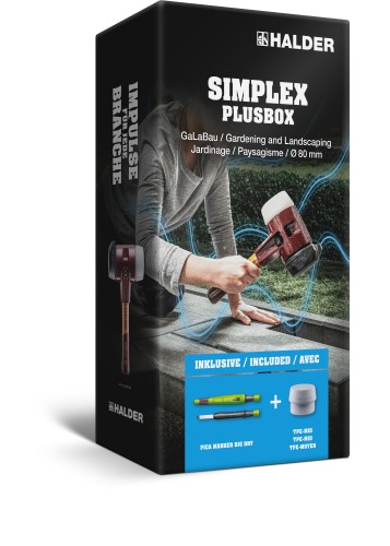 Młotek SIMPLEX krótki 80 mm końcówki "Stand-Up" i superplastik + końcówka SIMPLEX szary elastomer średni + marker PICA Marker Big Dry Halder 3027s029