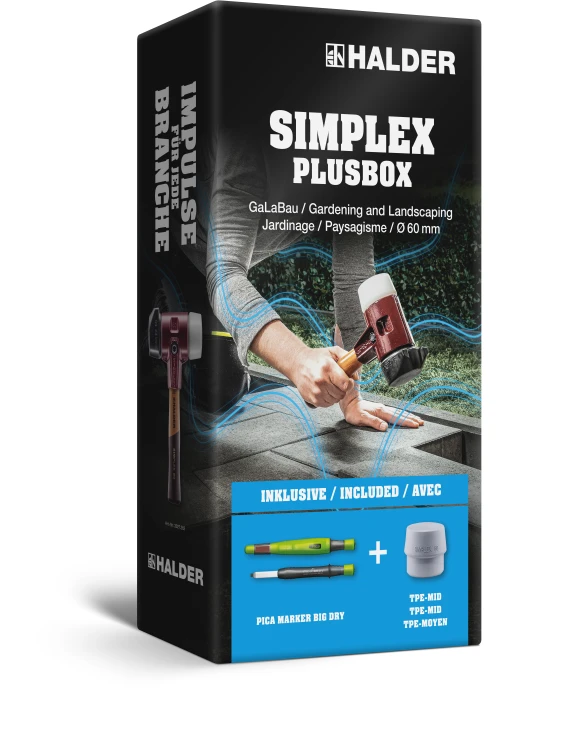 Młotek SIMPLEX krótki 60 mm końcówki "Stand-Up" i superplastik + końcówka SIMPLEX szary elastomer średni + marker PICA Marker Big Dry Halder 3027s030- 2