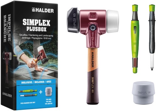Młotek SIMPLEX krótki 60 mm końcówki "Stand-Up" i superplastik + końcówka SIMPLEX szary elastomer średni + marker PICA Marker Big Dry Halder 3027s030