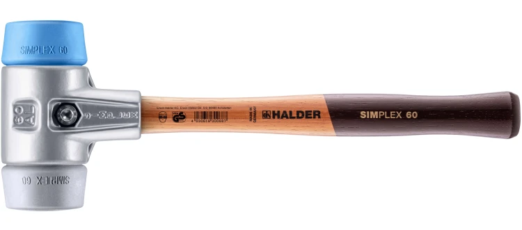 Młotek SIMPLEX końcówki - niebieski miękki i szary średni elastomer + 2 końcówki SIMPLEX oraz nóż Halder 3113s004 - 1