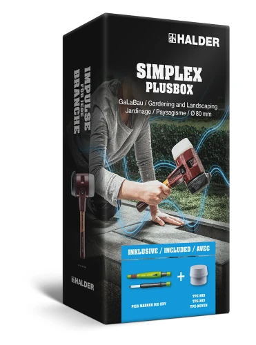 Młotek SIMPLEX krótki 80 mm końcówki "Stand-Up" i superplastik + końcówka SIMPLEX szary elastomer średni + marker PICA Marker Big Dry Halder 3027s029