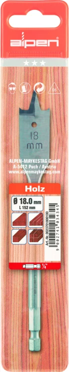 Wiertło płaskie do drewna, płyt wiórowych i MDF z chwytem 1/4" Alpen Profi Holz -  2