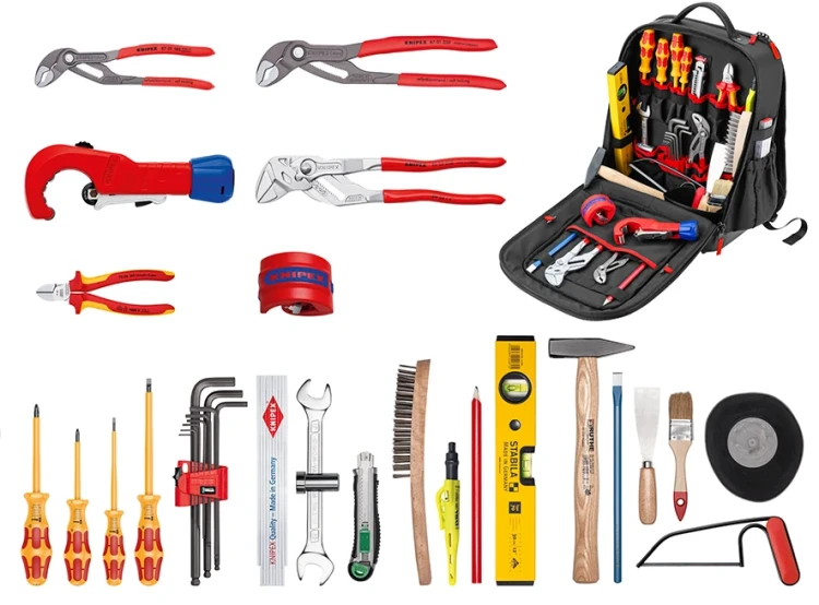 Plecak narzędziowy Modular X15 do zastosowań w branży sanitarnej z wyposażeniem Knipex 00 21 51 HK S - zawartość plecaka