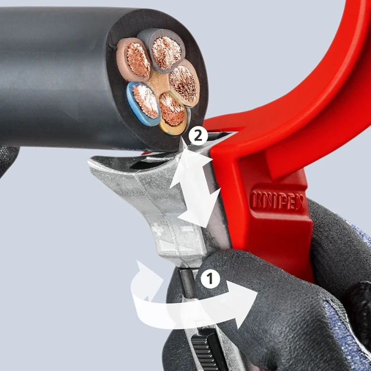 Przyrząd do usuwania zewnętrznej izolacji STX60 Knipex 16 45 220 - w użuciu 5