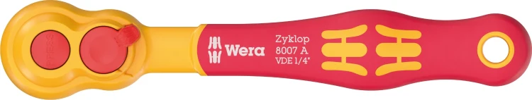 Grzechotka 1/4" VDE Zyklop 8007 A, izolowana, z przełącznikiem zmiany kierunku pracy, 1/4" x 144 mm Wera