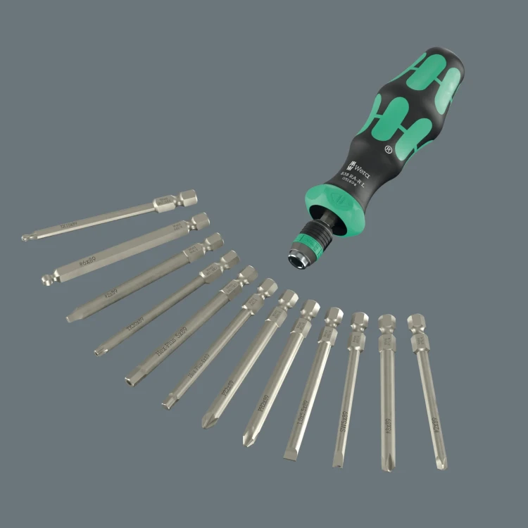 Rękojeść z uchwytem do bitów 838 RA-R L; z funkcją grzechotki; 1/4"; 1/4" x 140 mm Wera- System złożony z rękojeści i trzpieni wymiennych