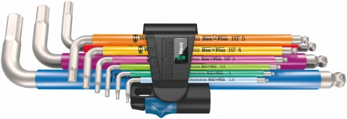 Zestaw kluczy trzpieniowych; metrycznych; ze stali nierdzewnej; z funkcją przytrzymywania 3950/9 Hex-Plus Multicolour HF Stainless 1; 9 części Wera