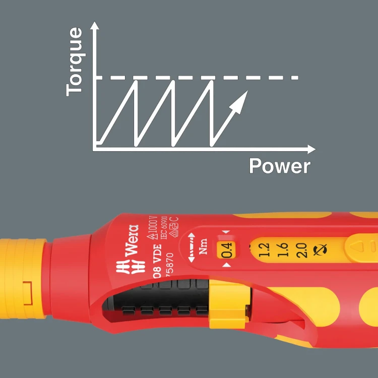 Wkrętak dynamometryczny 7508 VDE Kraftform Safe-Torque Speed 7508; 0;4-2;0 Nm; 9 x 0;4 Nm x 0;8 Nm x 1;2 Nm x 1;6 Nm x 2;0 Nm x 192 mm Wera - Niezawodne przenoszenie momentu obrotowego