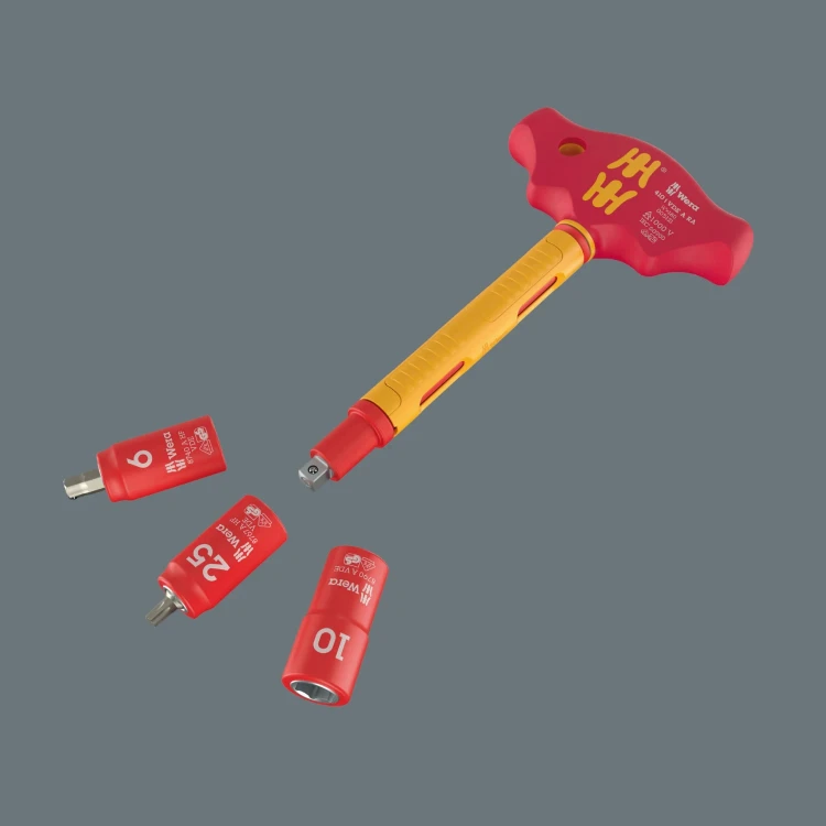 Adapter z rękojeścią poprzeczną 410 i VDE A RA izolowany VDE z funkcją grzechotki do kluczy nasadowych 1/4"; 1/4" x 130 mm Wera - Do kluczy nasadowych VDE i trzpieniowych kluczy nasadowych firmy Wera