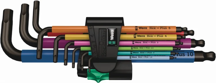Zestaw kluczy trzpieniowych z końcówką kulistą 950/9 Hex-Plus Multicolour 1 BlackLaser; metrycznych; 9 części Wera