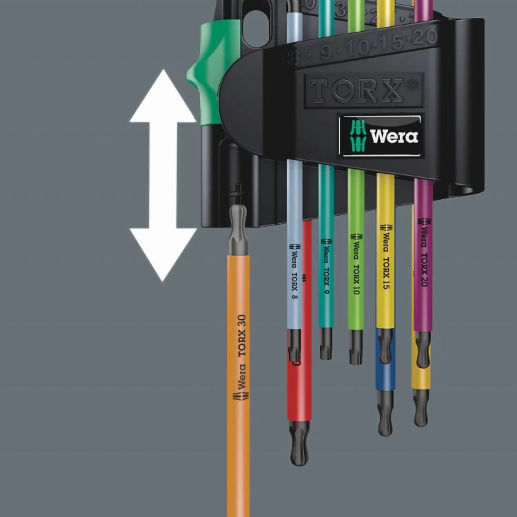 Zestaw kluczy trzpieniowych TORX® BO Multicolour 967/9 TX BO ; BlackLaser z magnetyzerem; 9 części Wera - Rozmagnesowanie