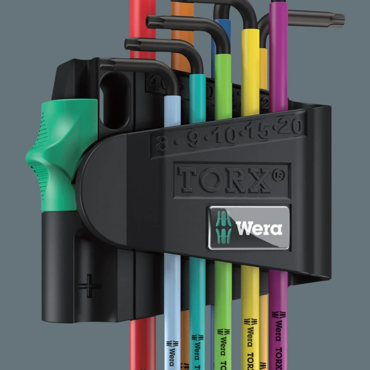 Zestaw kluczy trzpieniowych TORX® BO Multicolour 967/9 TX BO ; BlackLaser z magnetyzerem; 9 części Wera - Uchwyt z magnetyzerem
