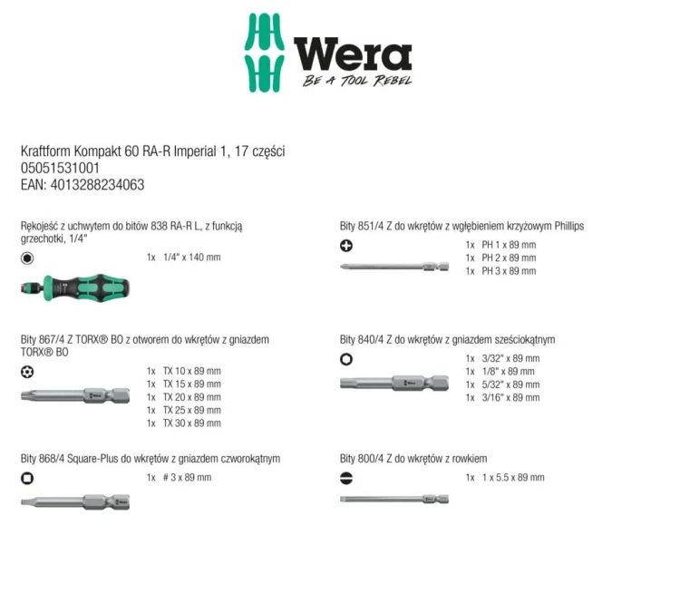 Kraftform Kompakt 60 RA-R Imperial 1; 17 części Wera - 2