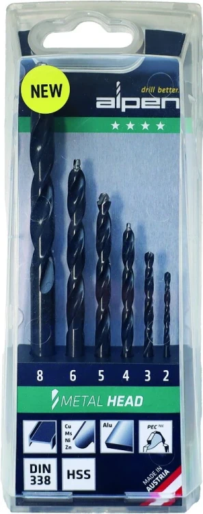 Wiertła do metalu 2,0-8,0 mm w zestawie 6-cz. DIN 338 HSS METAL HEAD TM 6 Alpen