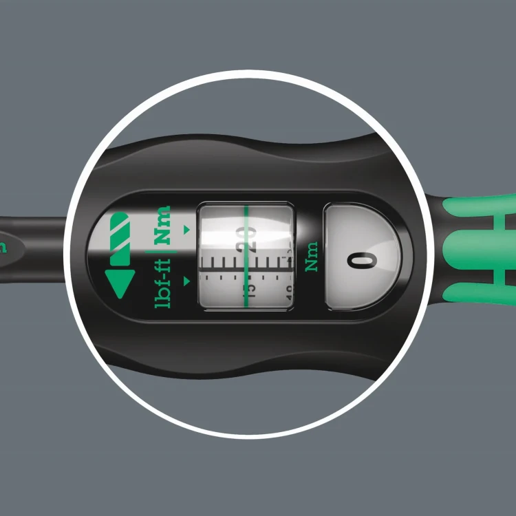 Klucz dynamometryczny Click-Torque C 3 Set 2 do wykonywania połączeń śrubowych w betonie; 40-200 Nm; 11 części Wera - Łatwe ustawianie i zabezpieczanie żądanej wartości momentu obrotowego
