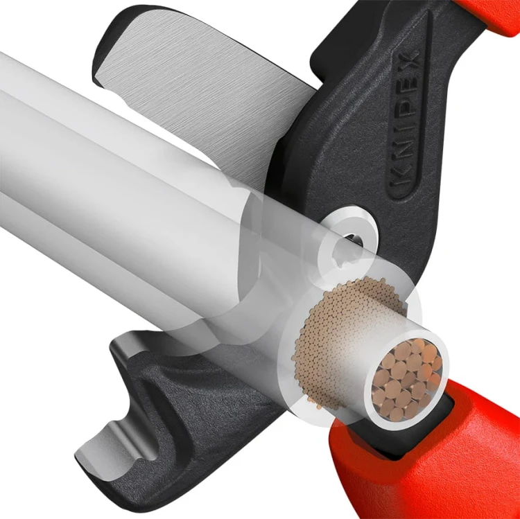 Nożyce do cięcia kabli i przewodów, rękojeści trzykomponentowe StepCut® XL Knipex 95 12 225 - w uzyciu 3
