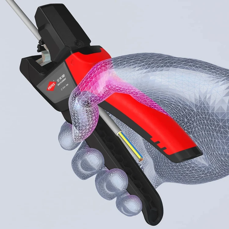 Ściągacz izolacji od 4,4 do 7,5 mm samonastawny 175 mm Knipex 12 74 180 - w użyciu 1 - 3