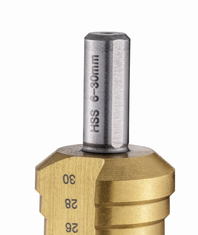 Zestaw wierteł stopniowych HSS-G Z powłoką TIN DKM  3201-0004 - uchwyt wiertła
