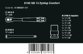 Zestaw calowy kluczy nasadowych z grzechotką 3/8" Zyklop Comfort 8100 SB 13 Wera