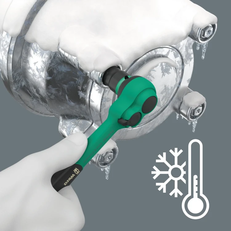 grzechotką 3/8" Zyklop Comfort 8100 SB 12 Wera -  Osłona z tworzywa sztucznego umożliwia wygodną i bezpieczną pracę także  przy  niskich temperaturach